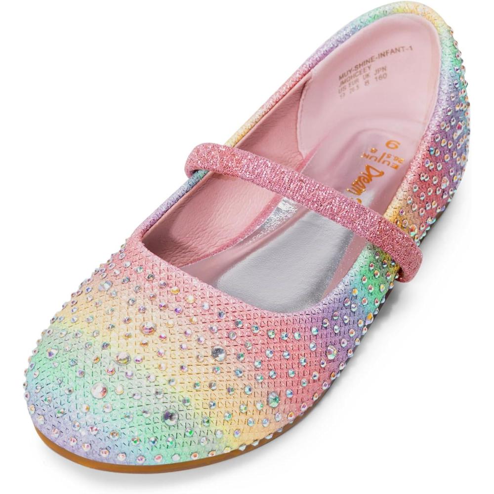 image:imageDREAM PAIRS Toddler Girls Dress Shoes Mary Jane Ballet Flats Flower Girl Shoes with Rhinestone Slipon Toddler Mary Jane FlatsRainbow