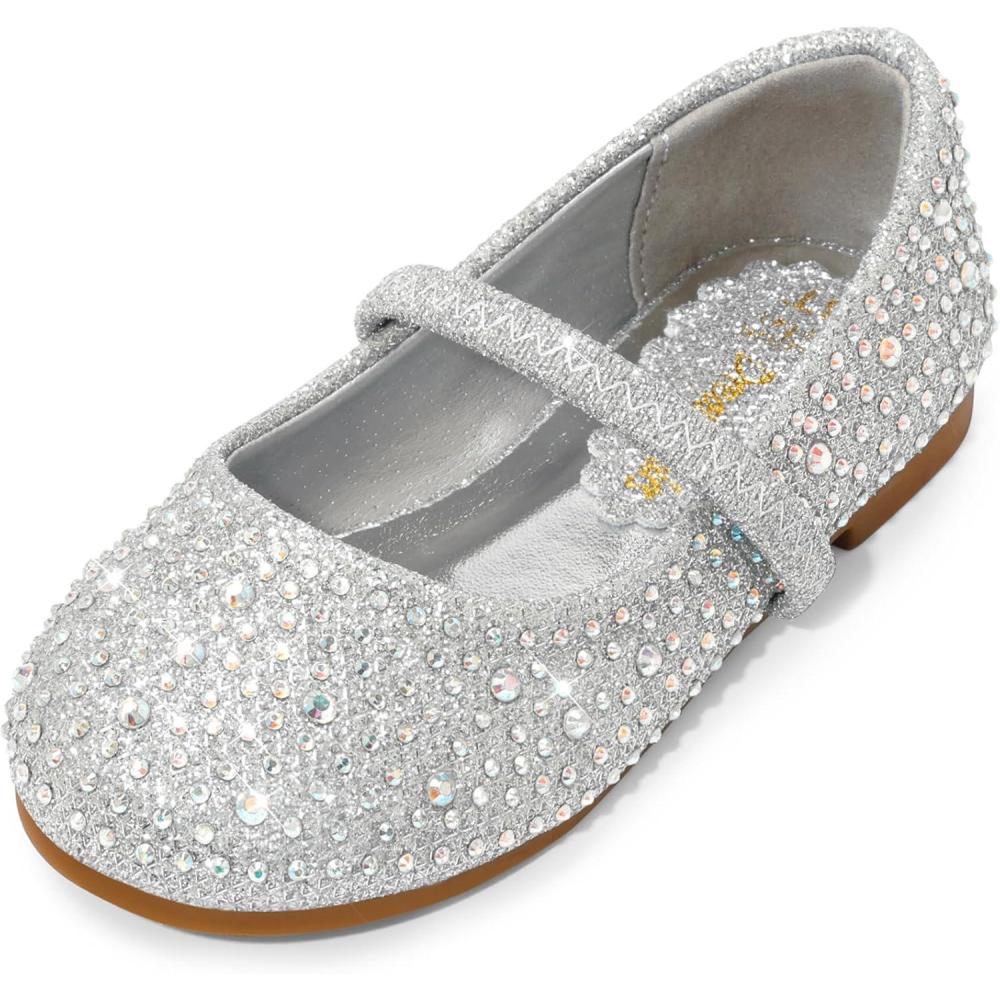 image:imageDREAM PAIRS Toddler Girls Dress Shoes Mary Jane Ballet Flats Flower Girl Shoes with Rhinestone Slipon Toddler Mary Jane FlatsSilverGlitter