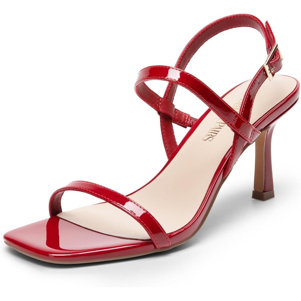 image:imageDREAM PAIRS Womens Slingback Heels Square Open Toe Strappy Sandals Ankle Strap High Heeled Dressy ShoesRedpat