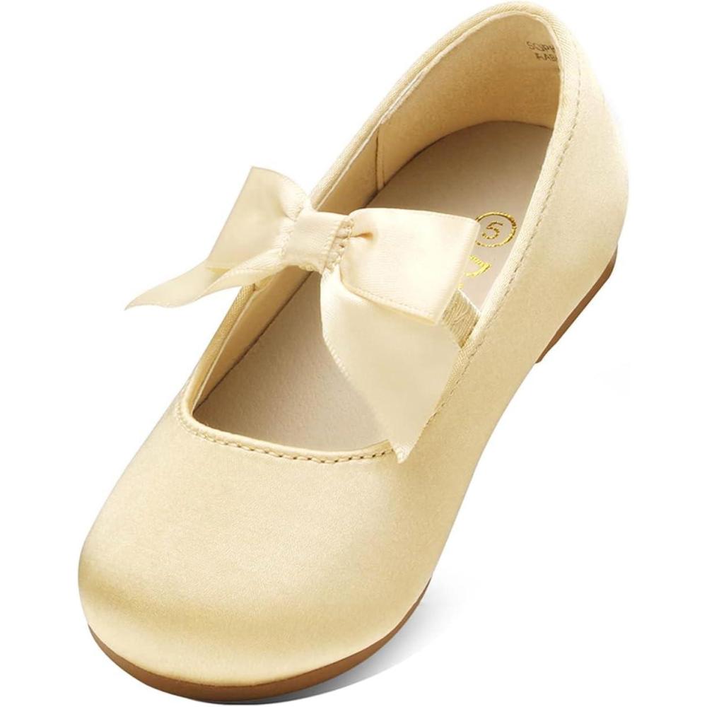 image:imageDream Pairs Girls Dress Shoes Mary Jane Flower Girl Bow Ballet Flats for Wedding Party ToddlerLittle KidSophia22gold