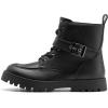 DREAM PAIRS Boys Girls Ankle Boots Lace-up with Buckle Strap Combat boot for Toddler/Little Kid/Big Kids(Black)