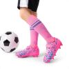 DREAM PAIRS Boys Girls Soccer Cleats Kids Firm Ground Football Shoes for Little/Big Kid with Soccer Socks(Hot Pink/Royal Blue)