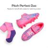 DREAM PAIRS Boys Girls Soccer Cleats Kids Firm Ground Football Shoes for Little/Big Kid with Soccer Socks(Hot Pink/Royal Blue)