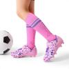 DREAM PAIRS Boys Girls Soccer Cleats Kids Firm Ground Football Shoes for Little/Big Kid with Soccer Socks(Pink/Purple)