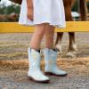 DREAM PAIRS Girls Cowboy Cowgirl Boots Floral Embroidered Western Square Toe Mid Calf Toddler Little Big Kid for Birthday Party Concert(Light Blue)
