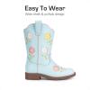 DREAM PAIRS Girls Cowboy Cowgirl Boots Floral Embroidered Western Square Toe Mid Calf Toddler Little Big Kid for Birthday Party Concert(Light Blue)