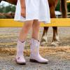 DREAM PAIRS Girls Cowboy Cowgirl Boots Floral Embroidered Western Square Toe Mid Calf Toddler Little Big Kid for Birthday Party Concert(Light Purple)