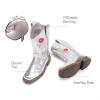 DREAM PAIRS Girls Cowboy Cowgirl Boots Floral Embroidered Western Square Toe Mid Calf Toddler Little Big Kid for Birthday Party Concert(Silver)