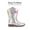 DREAM PAIRS Girls Cowboy Cowgirl Boots Floral Embroidered Western Square Toe Mid Calf Toddler Little Big Kid for Birthday Party Concert(Silver)