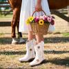 DREAM PAIRS Girls Cowboy Cowgirl Boots Floral Embroidered Western Square Toe Mid Calf Toddler Little Big Kid for Birthday Party Concert(White)