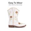 DREAM PAIRS Girls Cowboy Cowgirl Boots Floral Embroidered Western Square Toe Mid Calf Toddler Little Big Kid for Birthday Party Concert(White)