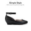 DREAM PAIRS Girls Dress Shoes Low Wedge Heels Ankle Strap Wedding Flower Party Pump for Toddler Little Big Kid(All Black)