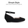 DREAM PAIRS Girls Dress Shoes Low Wedge Heels Ankle Strap Wedding Flower Party Pump for Toddler Little Big Kid(Black)