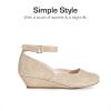 DREAM PAIRS Girls Dress Shoes Low Wedge Heels Ankle Strap Wedding Flower Party Pump for Toddler Little Big Kid(Gold)