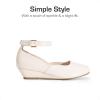 DREAM PAIRS Girls Dress Shoes Low Wedge Heels Ankle Strap Wedding Flower Party Pump for Toddler Little Big Kid(Ivory)