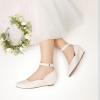 DREAM PAIRS Girls Dress Shoes Low Wedge Heels Ankle Strap Wedding Flower Party Pump for Toddler Little Big Kid(Ivory)