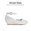 DREAM PAIRS Girls Dress Shoes Low Wedge Heels Ankle Strap Wedding Flower Party Pump for Toddler Little Big Kid(Silver)