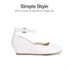 DREAM PAIRS Girls Dress Shoes Low Wedge Heels Ankle Strap Wedding Flower Party Pump for Toddler Little Big Kid(White)