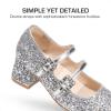 DREAM PAIRS Girls Dress Shoes Mary Jane Double Straps High Heel Easter Wedding Party Church Princess Communion Pumps for Little/Big Kids(Silver)