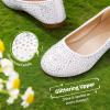 DREAM PAIRS Girls Dress Shoes Slip on Ballerina Flats for Wedding/Party(White/Suede)