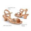 DREAM PAIRS Girls Sandals Ankle Strap Square Toe Low Heel Crystal Shell Wedding Party Flower Dress Shoes for Little Kids/Big Kids(Champagne-rhinestone)