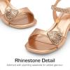 DREAM PAIRS Girls Sandals Ankle Strap Square Toe Low Heel Crystal Shell Wedding Party Flower Dress Shoes for Little Kids/Big Kids(Champagne-rhinestone)