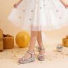 DREAM PAIRS Girls Wedge Sandals Flatform Open Toe Summer Platform Sandals Flower Wedding Party for Little Kid/Big Kid(All Silver)