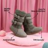 DREAM PAIRS Girl’s Winter Snow Boots Faux Fur Lined Mid Calf Shoes(Grey/Pu)
