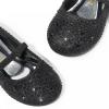 DREAM PAIRS Toddler Girls Dress Shoes Mary Jane Ballet Flats, Flower Girl Shoes with Rhinestone, Slip-on Toddler Mary Jane Flats(Black/Glitter)