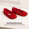 DREAM PAIRS Toddler Girls Dress Shoes Mary Jane Ballet Flats, Flower Girl Shoes with Rhinestone, Slip-on Toddler Mary Jane Flats(Red/Suede)