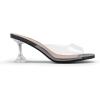 DREAM PAIRS Women’s Clear Heeled Sandals Square Toe Transparent Stiletto Mules Slip on Wedding Dress Shoes(Black/Clear)