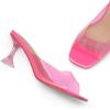 DREAM PAIRS Women’s Clear Heeled Sandals Square Toe Transparent Stiletto Mules Slip on Wedding Dress Shoes(Neon Pink/Clear)