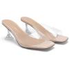 DREAM PAIRS Women’s Clear Heeled Sandals Square Toe Transparent Stiletto Mules Slip on Wedding Dress Shoes(Nude/Clear)