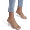 DREAM PAIRS Women’s Clear Heeled Sandals Square Toe Transparent Stiletto Mules Slip on Wedding Dress Shoes(Pink/Clear)