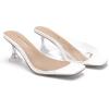 DREAM PAIRS Women’s Clear Heeled Sandals Square Toe Transparent Stiletto Mules Slip on Wedding Dress Shoes(White/Clear)