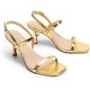 DREAM PAIRS Womens Slingback Heels Square Open Toe Strappy Sandals Ankle Strap High Heeled Dressy Shoes(Gold-pu)