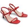 DREAM PAIRS Womens Slingback Heels Square Open Toe Strappy Sandals Ankle Strap High Heeled Dressy Shoes(Red-pu)