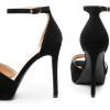 DREAM PAIRS Women’s Stiletto High Heels Platform Ankle Strap Square Open Toe Dress Sexy Sandals(Black-nubuck)