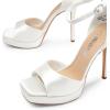 DREAM PAIRS Women’s Stiletto High Heels Platform Ankle Strap Square Open Toe Dress Sexy Sandals(White-satin)