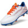 DREAM PAIRS Boys Girls FG AG Soccer Cleats High-Speed Anti-Twist Lightweight Football Shoes(White/Orange)