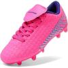DREAM PAIRS Boys Girls Outdoor Soccer Cleats Firm Ground Football Shoes for Little/Big Kid(Fuchsia/Royal/Blue)