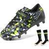 DREAM PAIRS Boys Girls Soccer Cleats Kids Firm Ground Football Shoes for Little/Big Kid with Soccer Socks(Black/Neon Green)