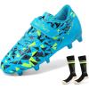 DREAM PAIRS Boys Girls Soccer Cleats Kids Firm Ground Football Shoes for Little/Big Kid with Soccer Socks(Royal Blue/Neon Green)