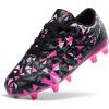 DREAM PAIRS Boys Girls Soccer Cleats Youth Firm Groud Athletic Outdoor Trainning Football Shoes for Little/Big Kid(Black/Hot Pink)
