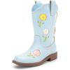 DREAM PAIRS Girls Cowboy Cowgirl Boots Floral Embroidered Western Square Toe Mid Calf Toddler Little Big Kid for Birthday Party Concert(Light Blue)