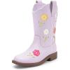 DREAM PAIRS Girls Cowboy Cowgirl Boots Floral Embroidered Western Square Toe Mid Calf Toddler Little Big Kid for Birthday Party Concert(Light Purple)