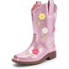 DREAM PAIRS Girls Cowboy Cowgirl Boots Floral Embroidered Western Square Toe Mid Calf Toddler Little Big Kid for Birthday Party Concert(Pink)