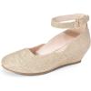 DREAM PAIRS Girls Dress Shoes Low Wedge Heels Ankle Strap Wedding Flower Party Pump for Toddler Little Big Kid(Gold)