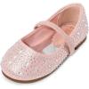 DREAM PAIRS Toddler Girls Dress Shoes Mary Jane Ballet Flats, Flower Girl Shoes with Rhinestone, Slip-on Toddler Mary Jane Flats(Pink/Suede)