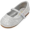 DREAM PAIRS Toddler Girls Dress Shoes Mary Jane Ballet Flats, Flower Girl Shoes with Rhinestone, Slip-on Toddler Mary Jane Flats(Silver/Glitter)